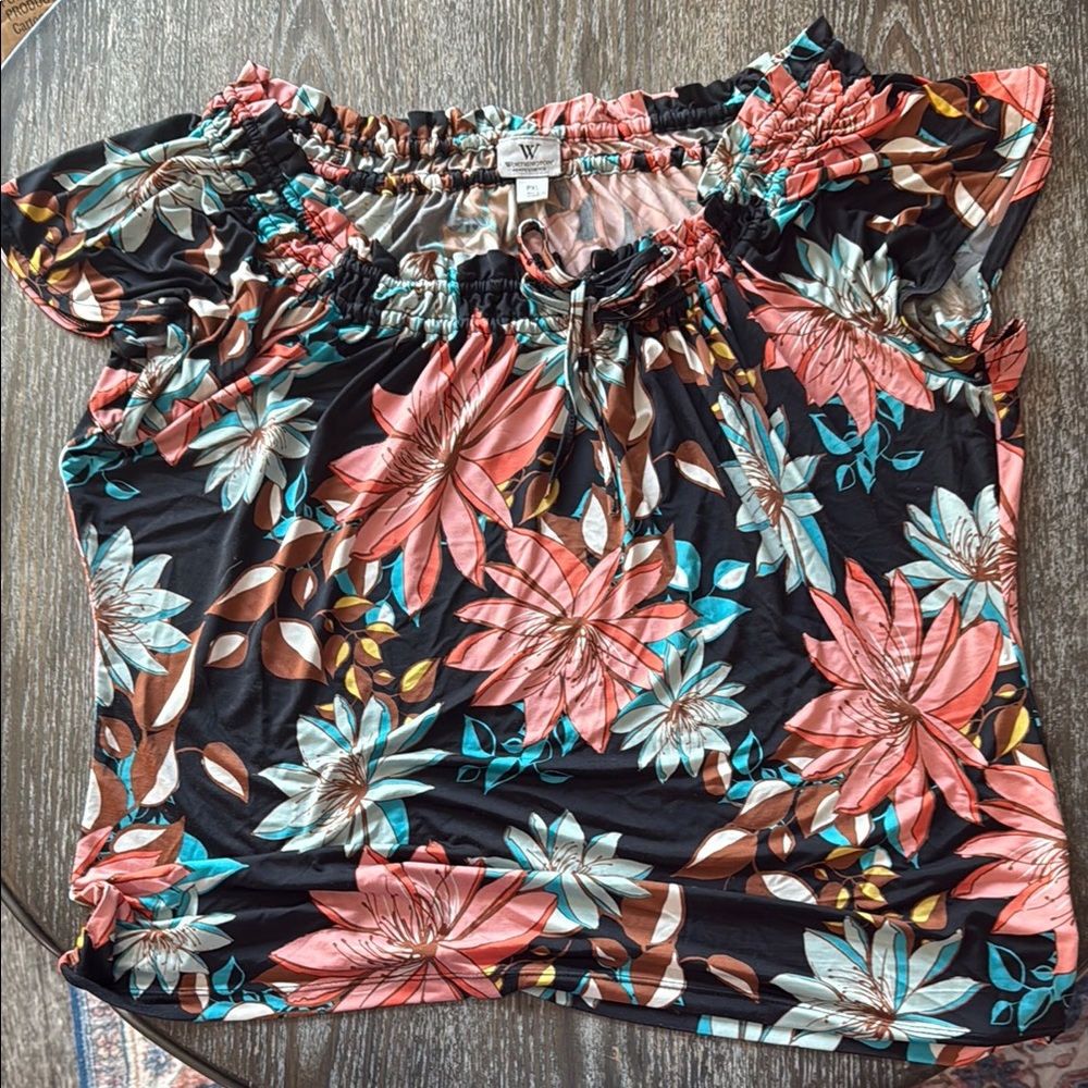 Worthington Floral Blouse with Pink and Teal Accents